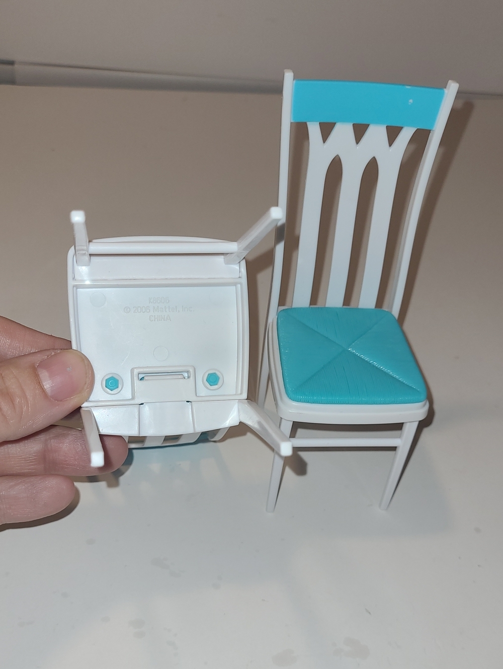 Mattel Blue White 2006 Doll Chair with Turquoise Seat and Back Accent